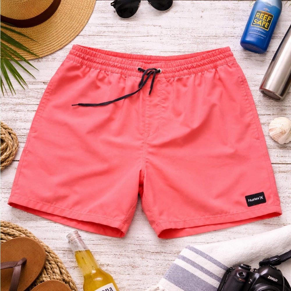 Hurley XL Neon Coral Swim Trunks | 5” Volley Shorts